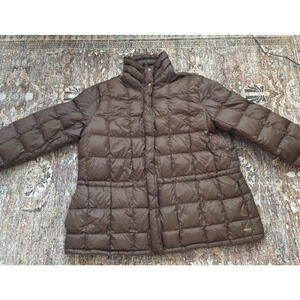 Lauren Ralph Lauren Womens 3X Brown Quilted Down Puffer Jacket Drawstring Waist